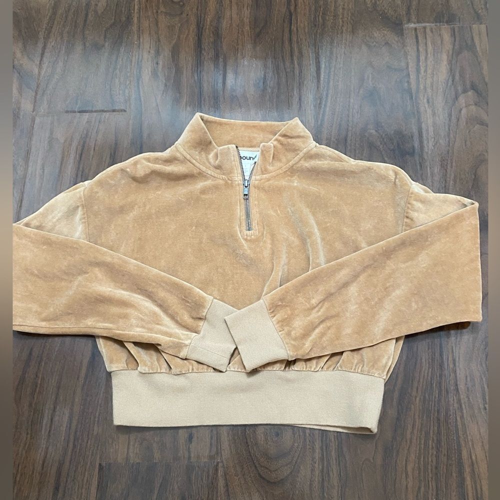 Abound Nordstrom Velour Quarter Zip Pullover Sweatshirt Tan